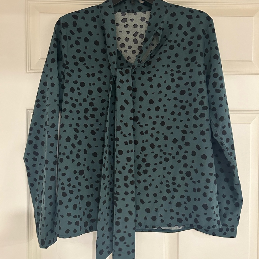 Teal and Black Polka Dot Women's Top
